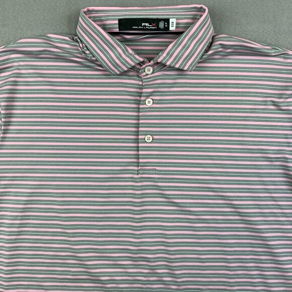 Ralph Lauren RLX Mens Shirt XL Pink Gray Striped Polo Golf Stretch Performance - Picture 2 of 8